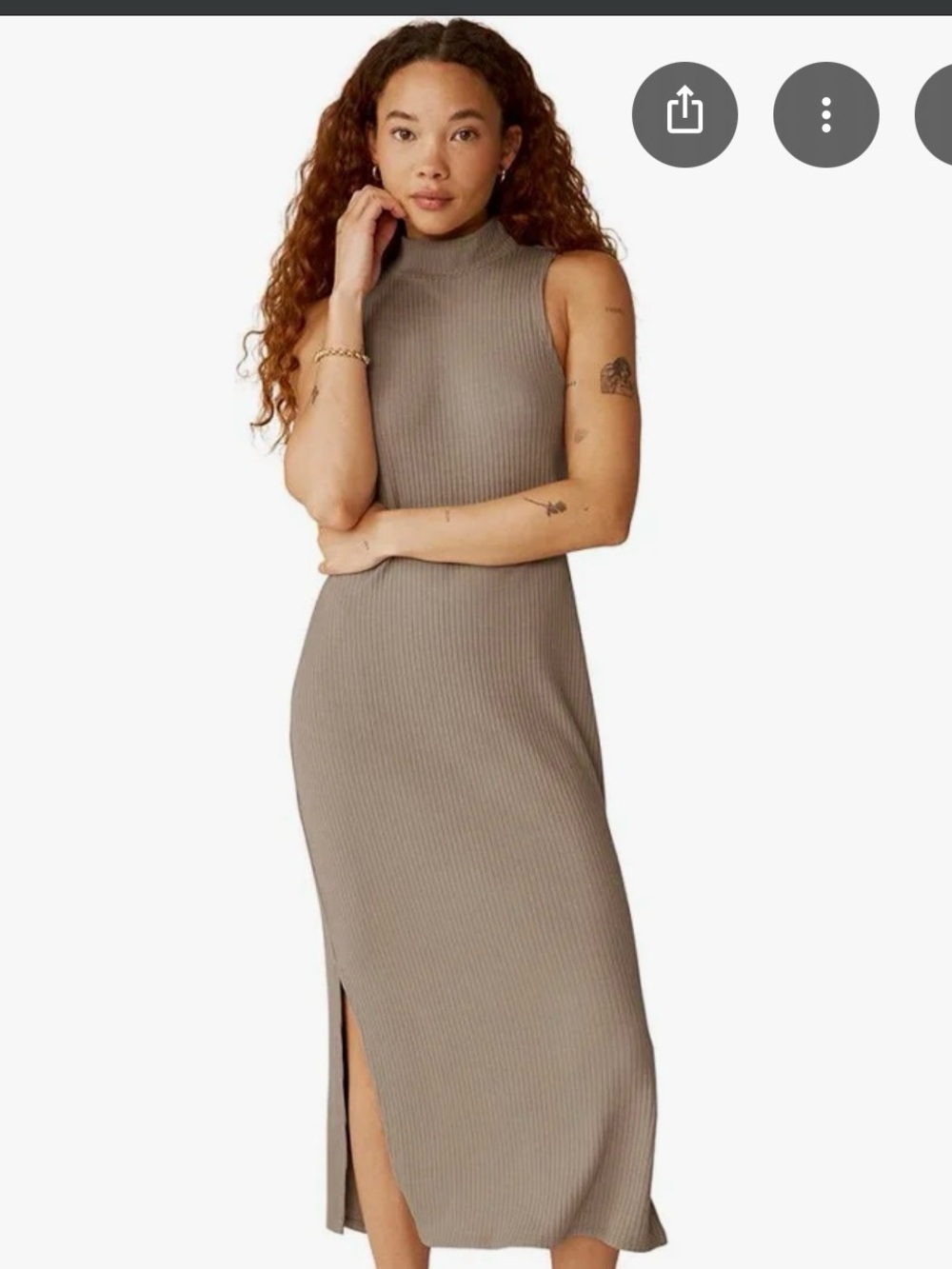 Beyond Yoga Ribbed Mock-Neck Midi Dress in Taupe - Picture 2 of 2